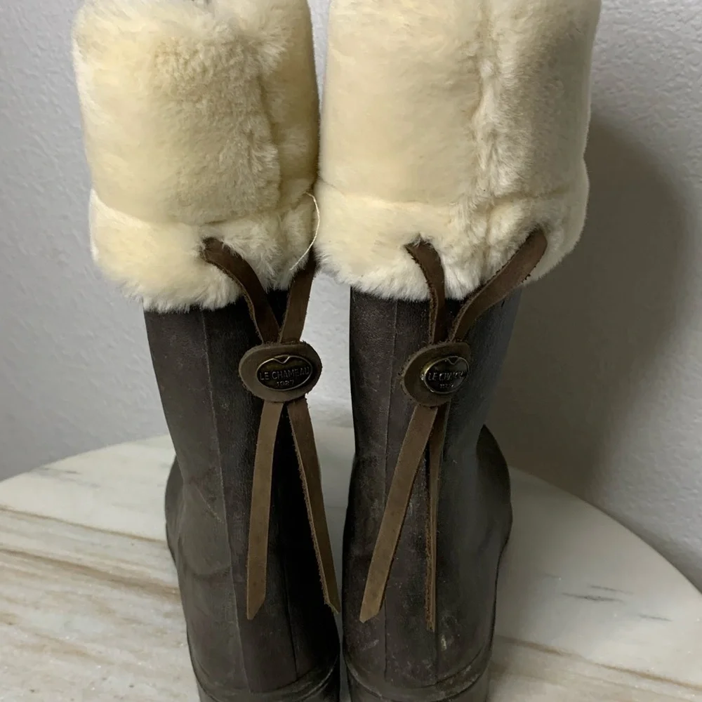 Le Chameau boots wellingtons sz 8 fur lined RARE brown  EU 39